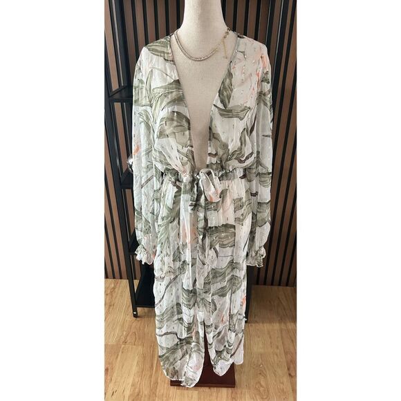 Express Hawaii floral print cover up long sleeves tie up size M/L cover up - Picture 1 of 7